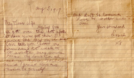 Louis Schenot’s letter to wife Clara, 1917
