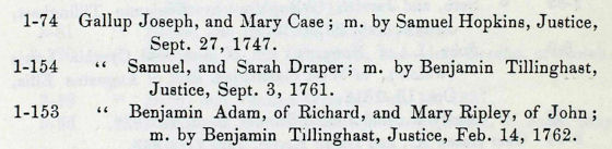 Early GALLOP marriages in West Greenwich, RI