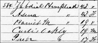 Harriet Hempstead in the 1850 census