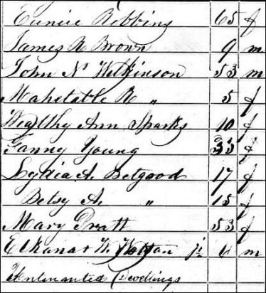 Elhanan W. Watson Jr. in the household of Eunice Robbins in the 1850 census in Voluntown, CT