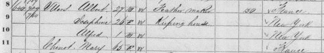 An excerpt from the 1870 census page listing a Mary Chenot on line 11 1870 census excerpt