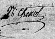 Nicolas Chenot’s signature, excerpted from a microfilm copy of his naturalization papers Nicolas Chenot’s signature