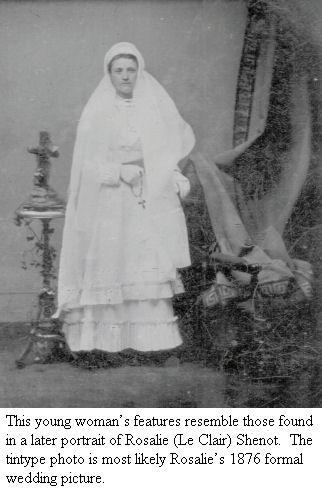 tintype photo, most likely Rosalie Le Clair’s 1876 formal wedding portrait tintype, probably Rosalie Le Clair’s formal wedding portrait