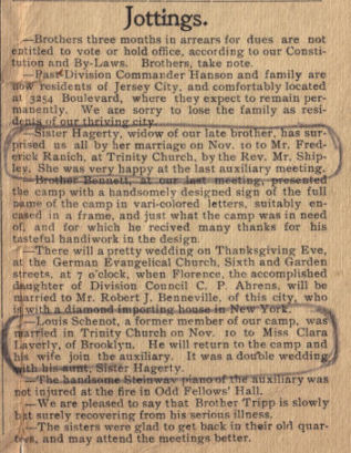 An announcement of the wedding of Clara Lavery and Louis Schenot. The Camp News>