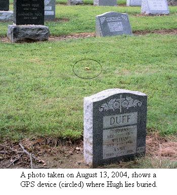 A GPS device (circled) lies where Hugh is buried. Hugh Lavery’s gravesite>