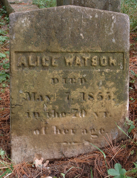 Alice’s gravestone, cleaned up and more readable Alice Watson’s gravestone