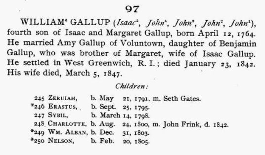 William Gallop of West Greenwich, in the 1893 Gallup family history William Gallop of West Greenwich
