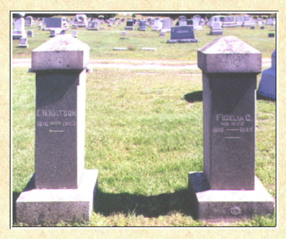 Gravestones for Elhanan W. Watson and Fidelia C. Watson in Evergreen Cemetery, Moosup, CT Gravestones for Elhanan W. Watson and Fidelia C. Watson in Evergreen Cemetery, Moosup, CT