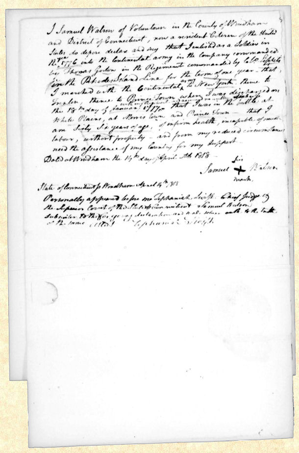 Samuel Watson’s first application for a federal pension, 1818 Samuel Watson’s 1818 application for a federal pension, 1818