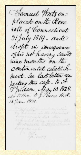 One of Samuel Watson’s pension file documents a pension document for Samuel Watson