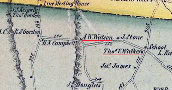 Location of Watson and Walker dwelling houses in a circa 1856 map of Voluntown, Connecticut Location of Watson and Walker dwelling houses in a circa 1856 map of Voluntown, Connecticut