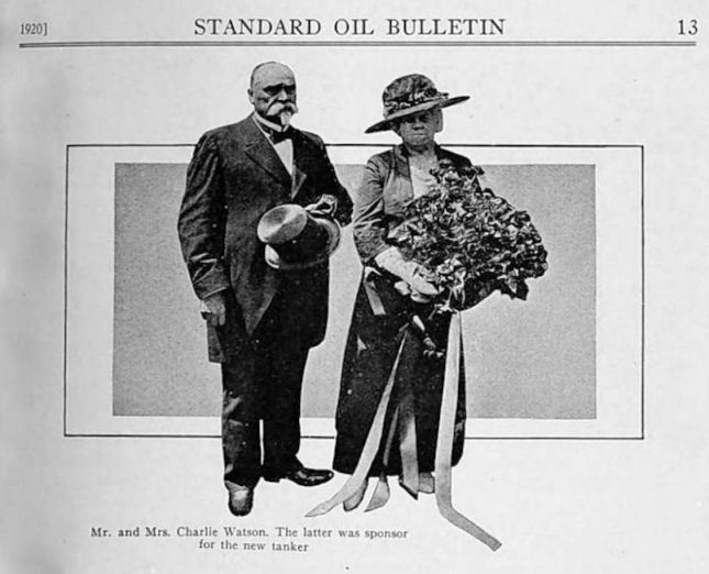 Charlie and Jessie Watson, pictured in the 1920 Standard Oil Bulletin, Vol. 8, page 13 Charlie and Jessie Watson, pictured in the 1920 Standard Oil Bulletin, Vol. 8, page 13