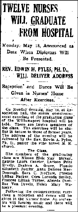 Gazette & Bulletin article, May 12, 1914 commencement announcement