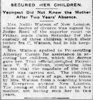 Norwich Bulletin newspaper reports Watson divorce as final, 13 November 1911 Norwich Bulletin reports Watson divorce as final